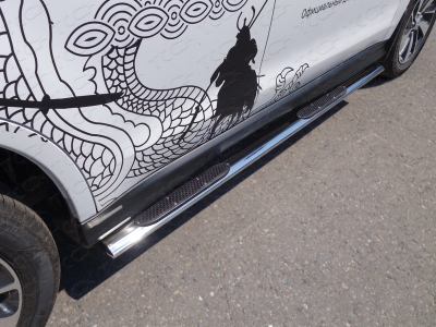 Пороги труба овальная с накладками 75х42 мм ТСС для Mitsubishi ASX 2010-2016